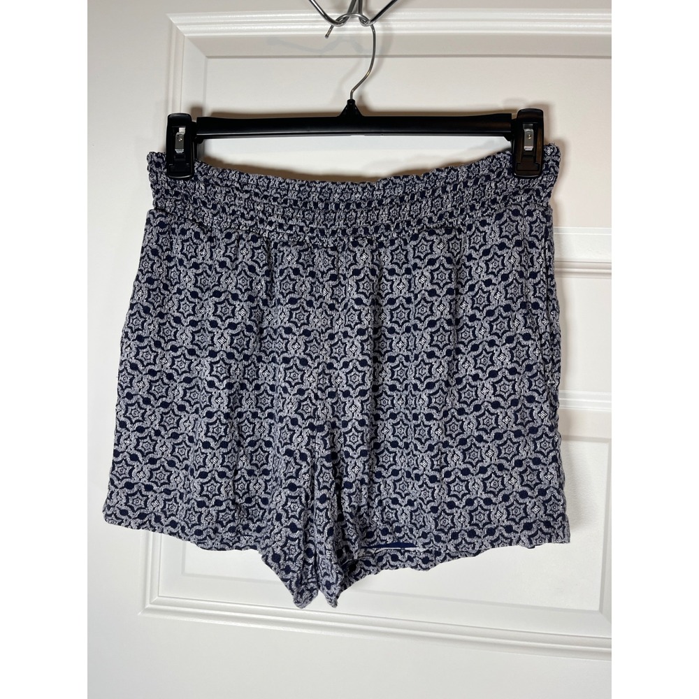 Knox Rose Navy Blue White Geometric Medallion Smocked Waist Shorts Womens Medium